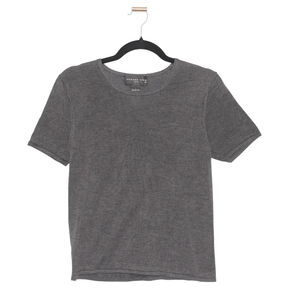 August Silk Gray Short Sleeve 100% Silk Sweater Size Large